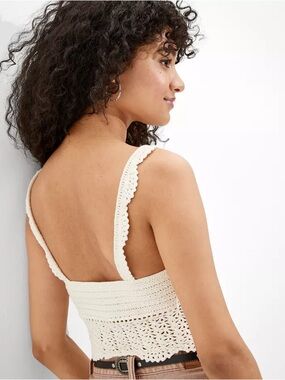 American Eagle Outfitters Cream Crochet Tank Top